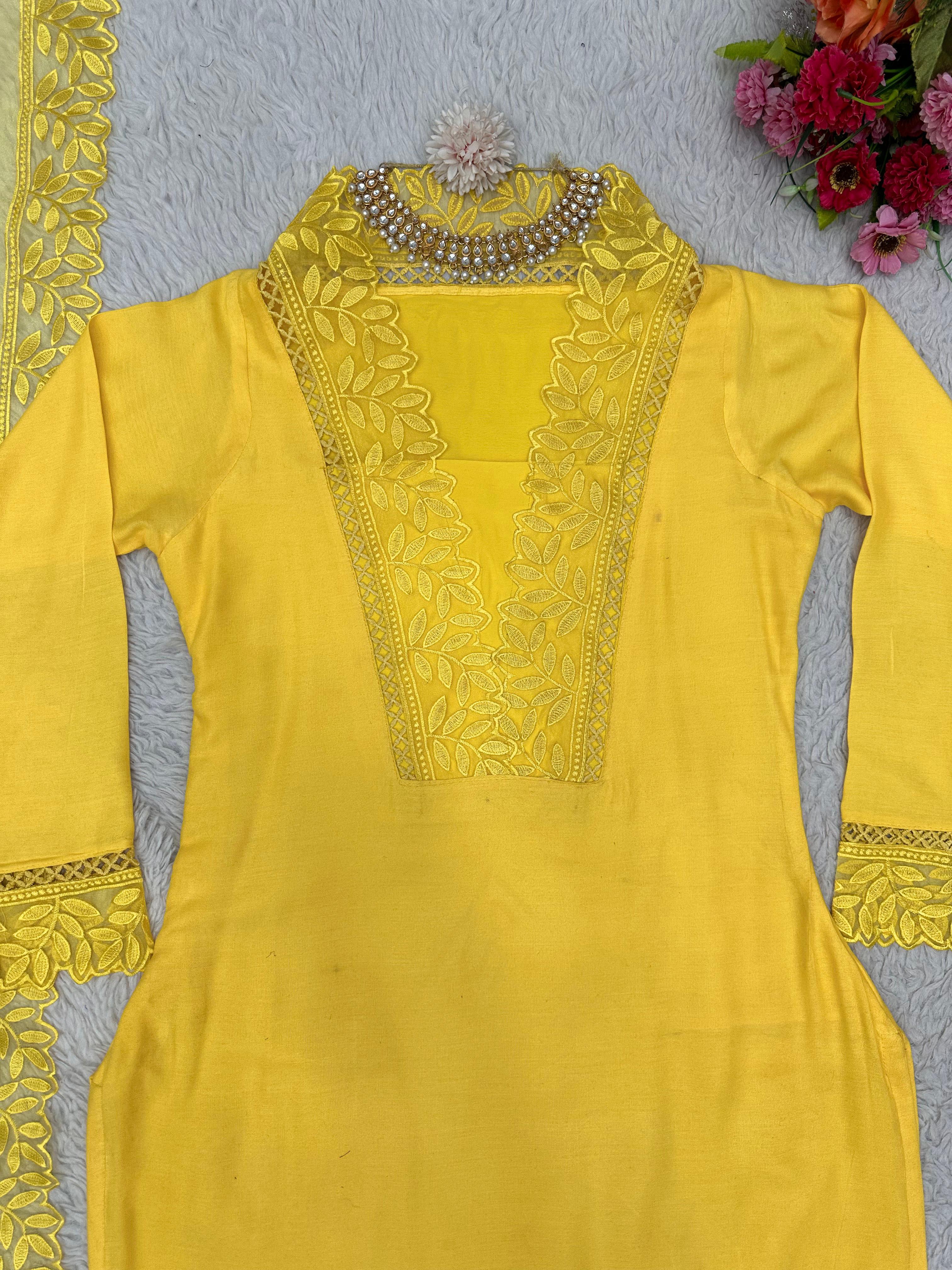 Shining Maslin Yellow Colour Dress