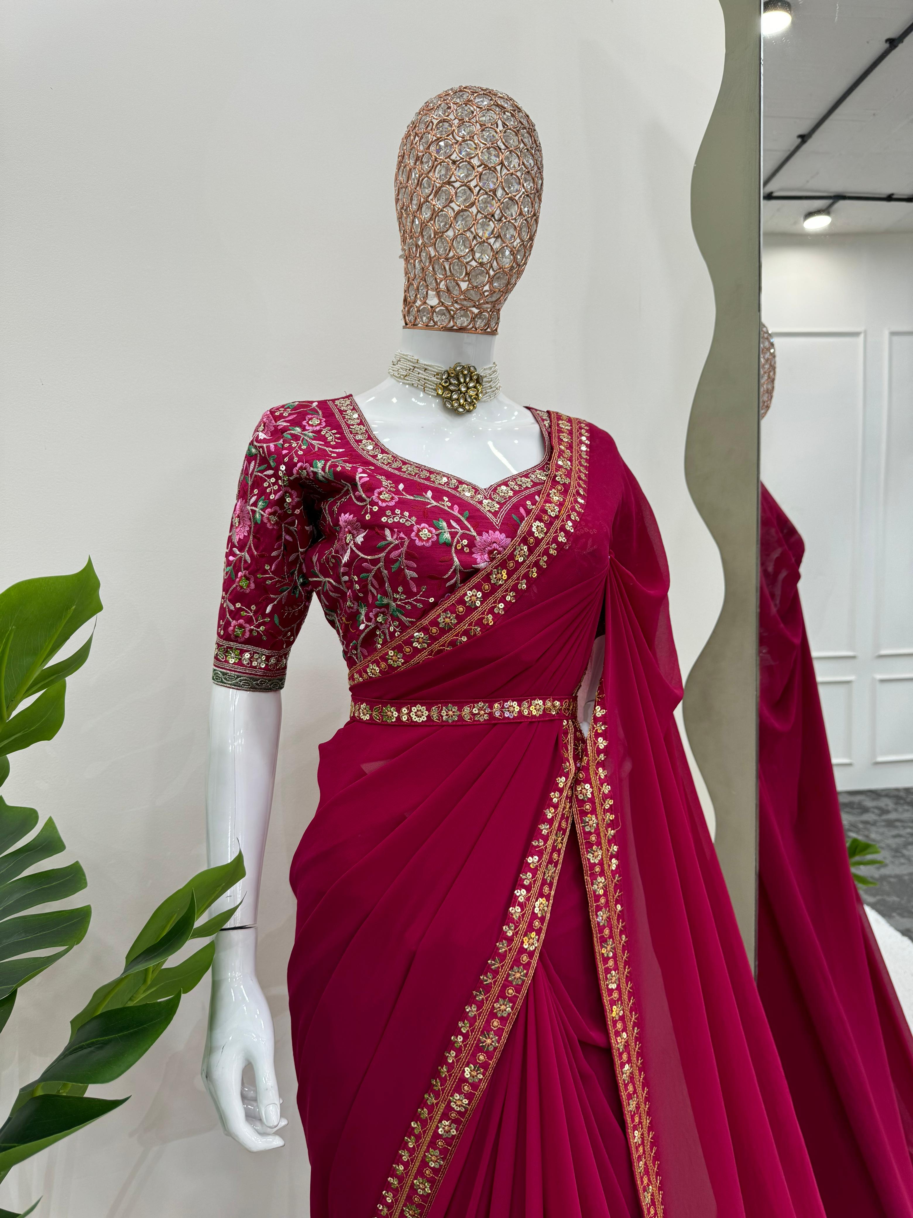 Party-wear Pink Beautiful Designer Georgette Stylish Saree