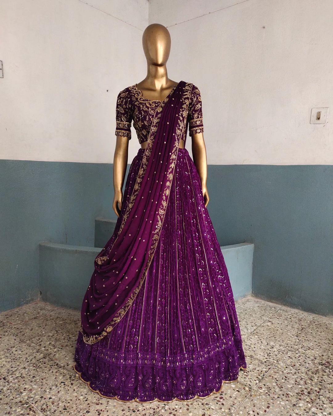 Party-wear Purple Georgette Thread With Sequence Work Lehenga Choli