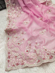 Pretty Pink Pure Soft Teby Organza Saree