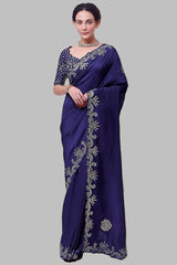 Stunning Blue Diamond Chinon Silk Saree