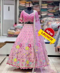 Trending Thread Sequence Real Mirror Work Pink Colour  Lehenga Choli