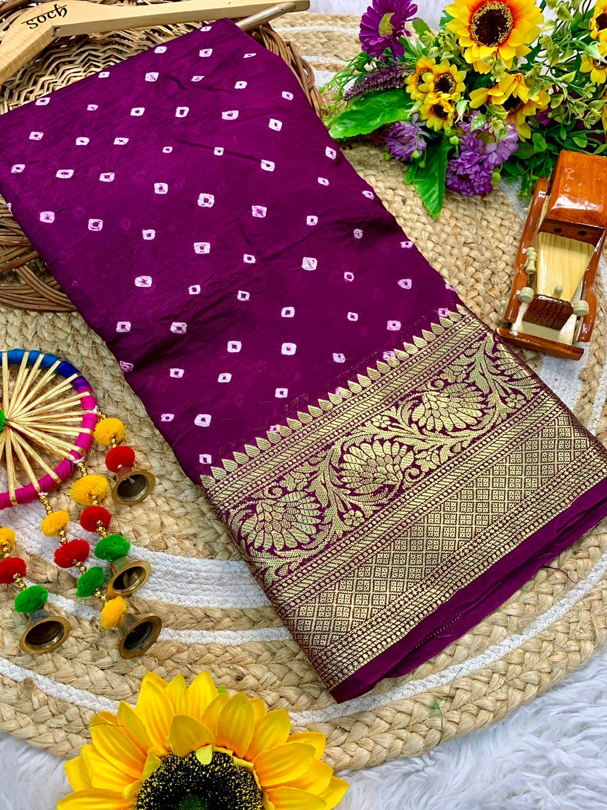 Beautiful Cotton Silk Kanjivaram Bandhani Saree