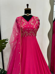 Pretty Pink Chinon Silk Party-wear Gown