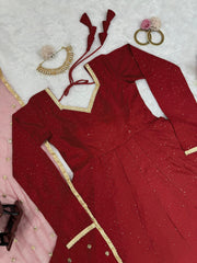 Partywear Beautiful Maroon Dola silk Gown