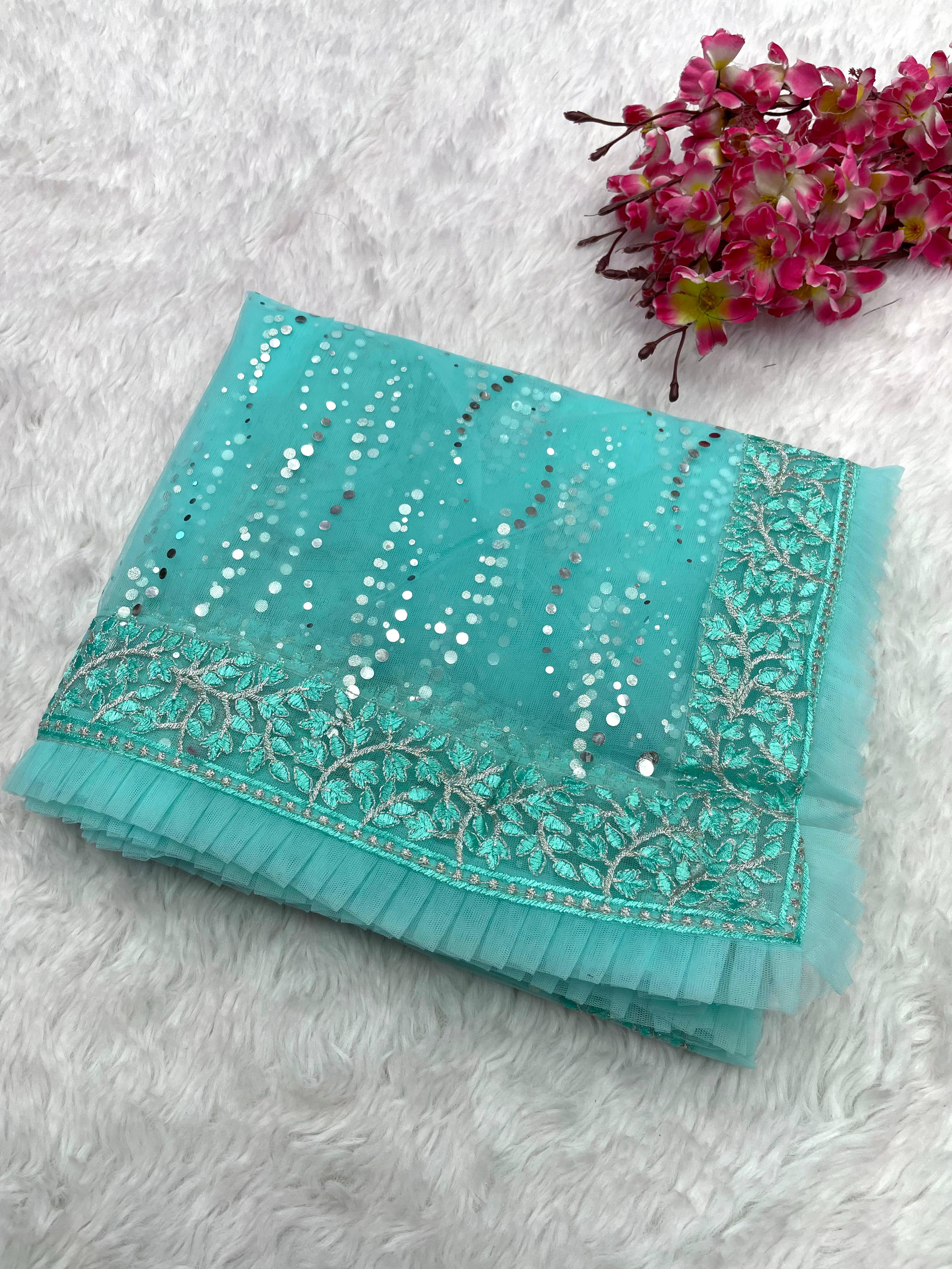 Beautiful Soft Net Thread Embroidery Work Saree