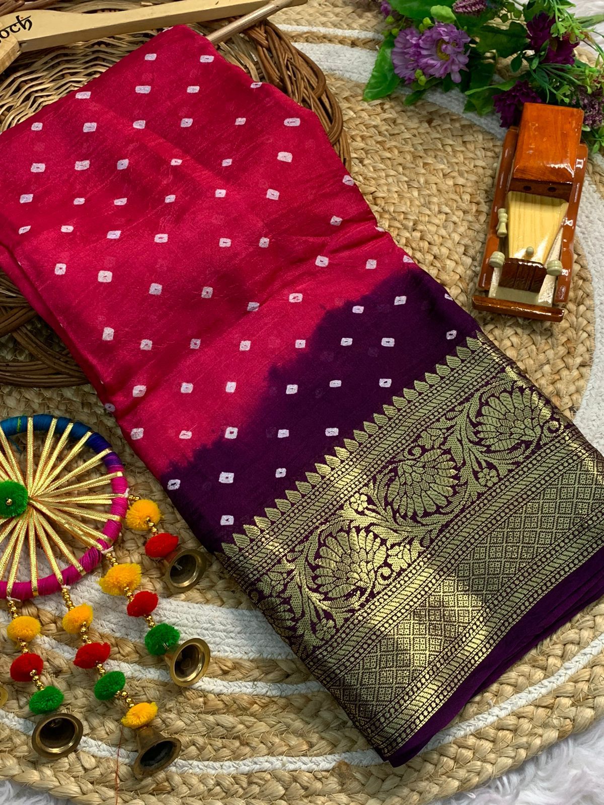 Beautiful Cotton Silk Kanjivaram Bandhani Saree