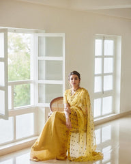 Outstanding Yellow Colour Beautiful Designer Heavy Chanderi Silk Saree