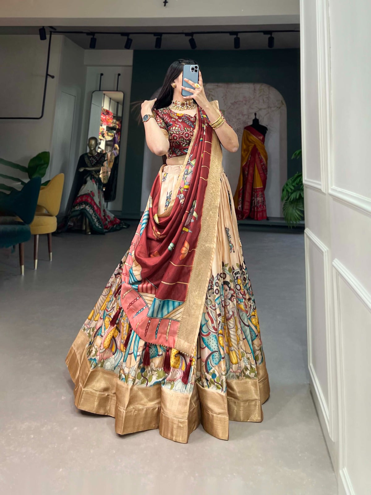 Elegance Of Dola Silk & Charm Of Kalamkari Printed Lehenga Choli