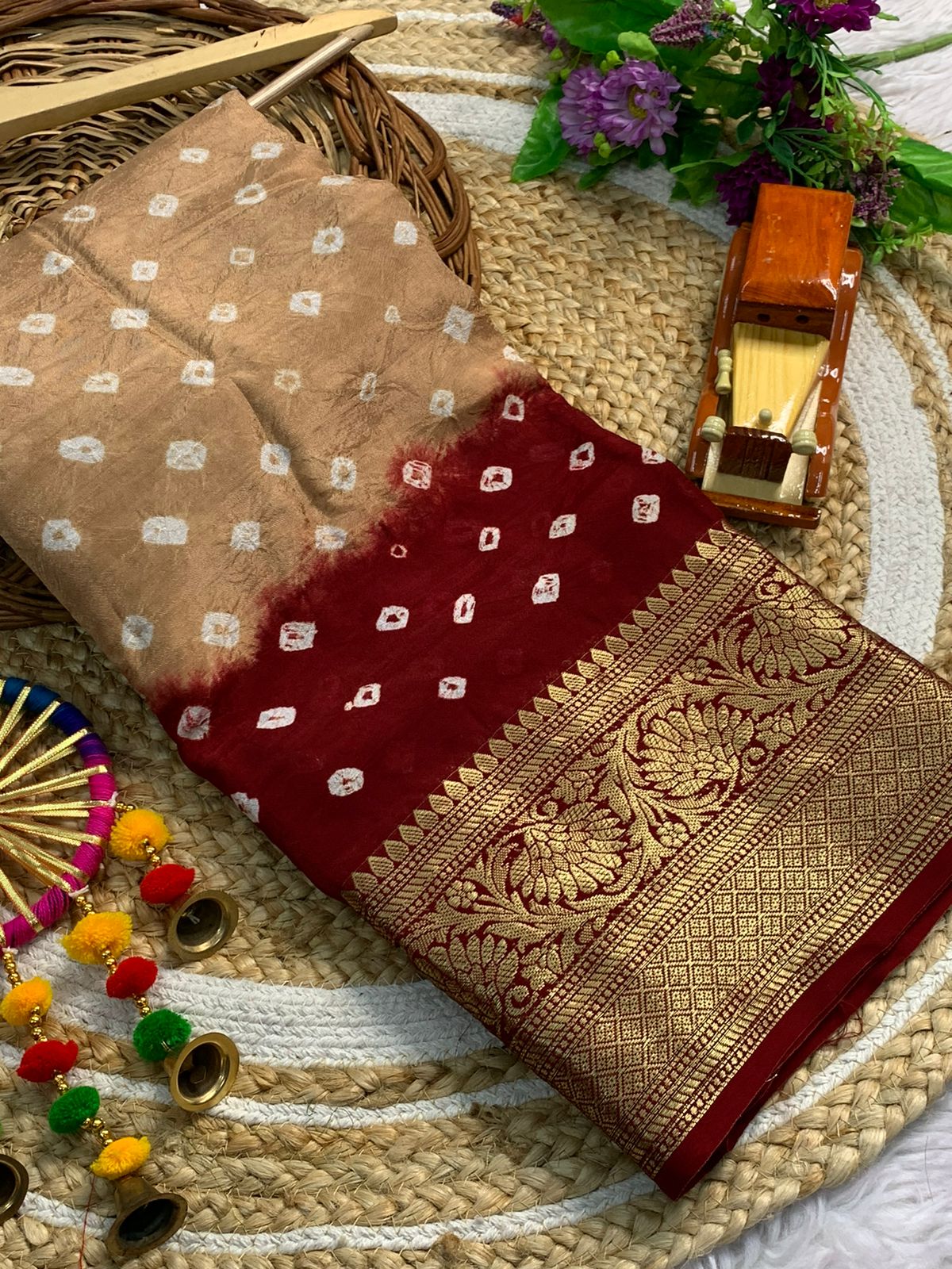 Beautiful Cotton Silk Kanjivaram Bandhani Saree