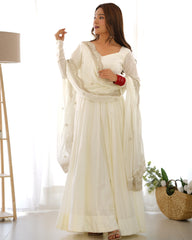 Stylish Moon White Ready To Wear Anarkali Gown