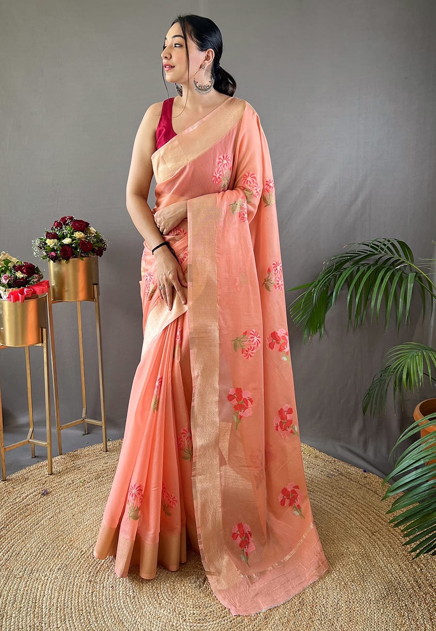 Beautiful Cotton Flower Work Saree