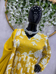 Beautiful Designer Yellow Muslin Cotton Dress