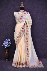 Diamond Chinon Embroidery Silk Saree