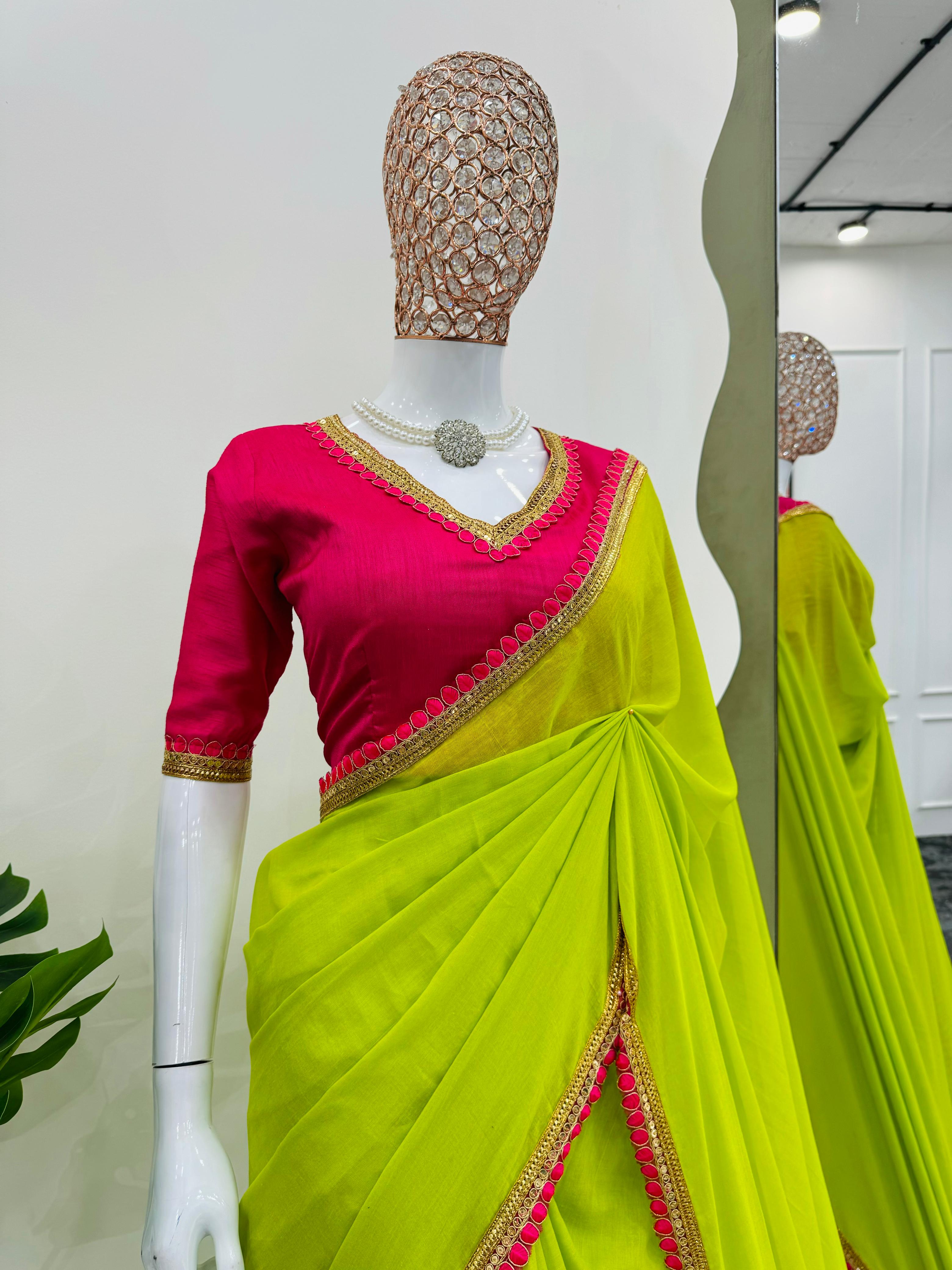 Beautiful Green Mul Cotton Designer Partywear Saree