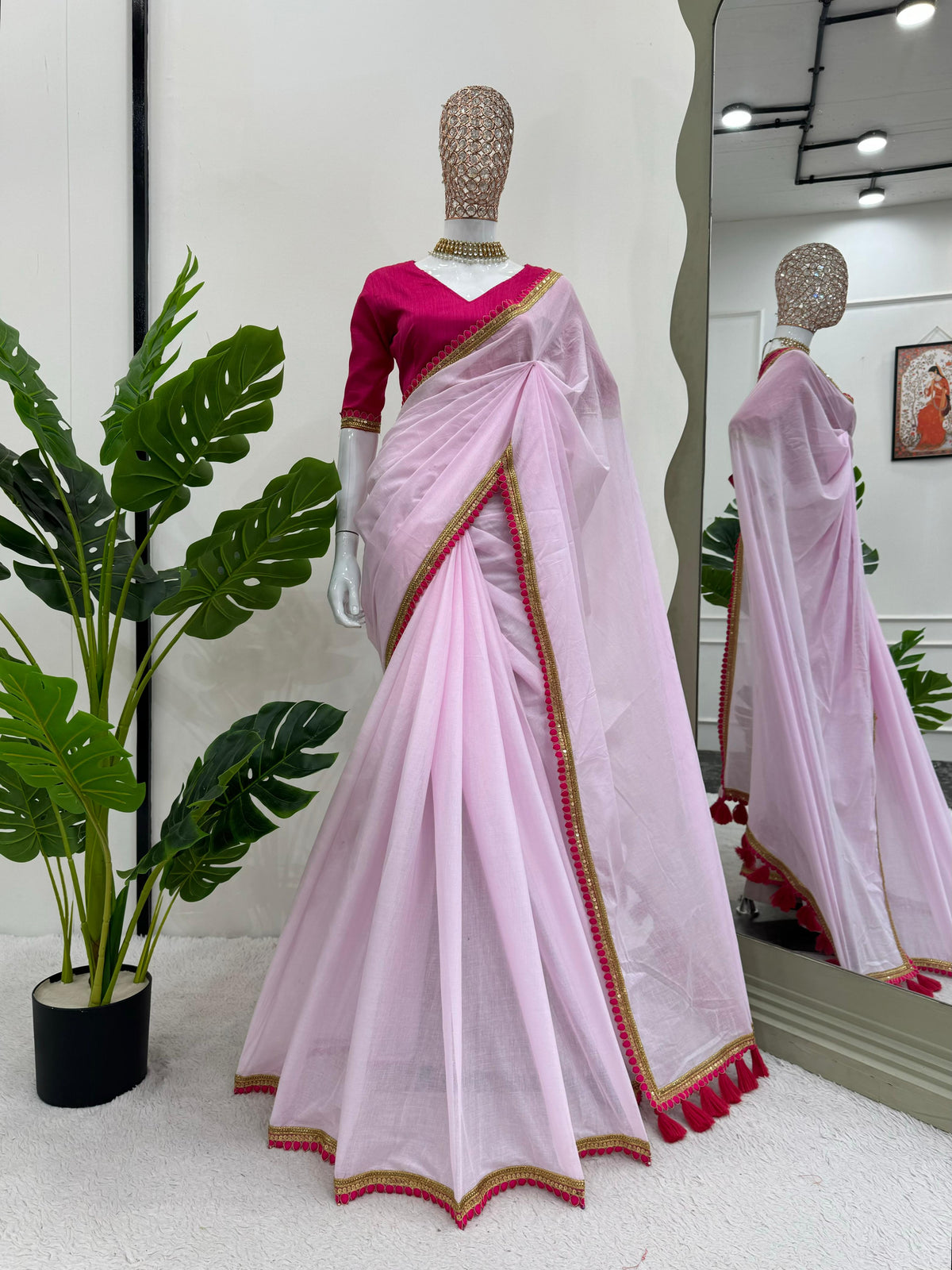 Pretty Pink Beautiful Designer Mul Mul Cotton Saree