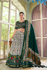 Classic Floral Printed & Foil Printed Tussar Silk Lehenga Choli