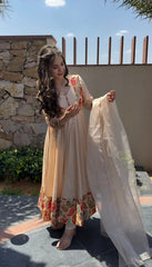 Beautiful Peach Colour Roman Silk Gown