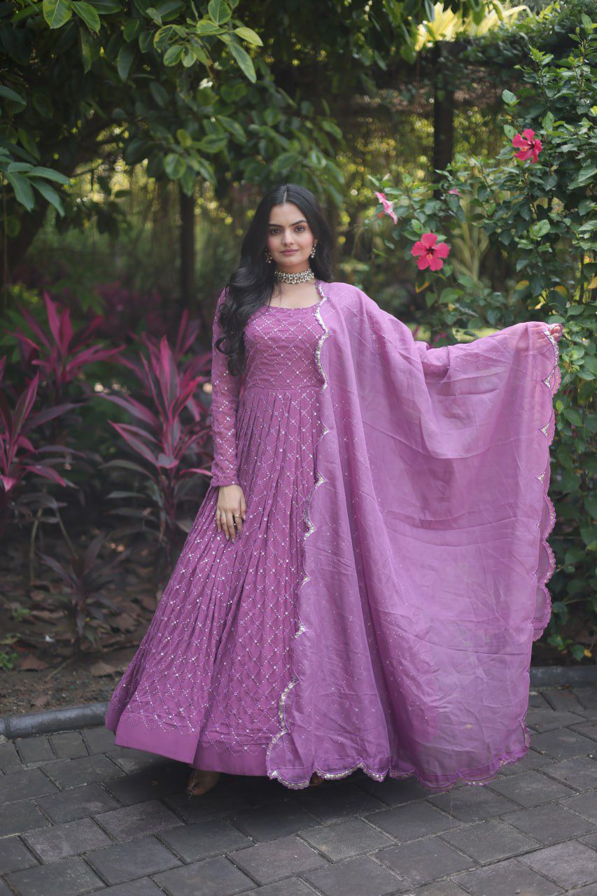 Graceful Western & Indian Wear Onion Colour Designer Georgette Gown