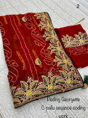 Beautiful Peding Georgette Bandhni Saree