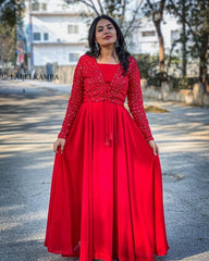 Ravishing Red Georgette Embroidery & Sequence Work Gown