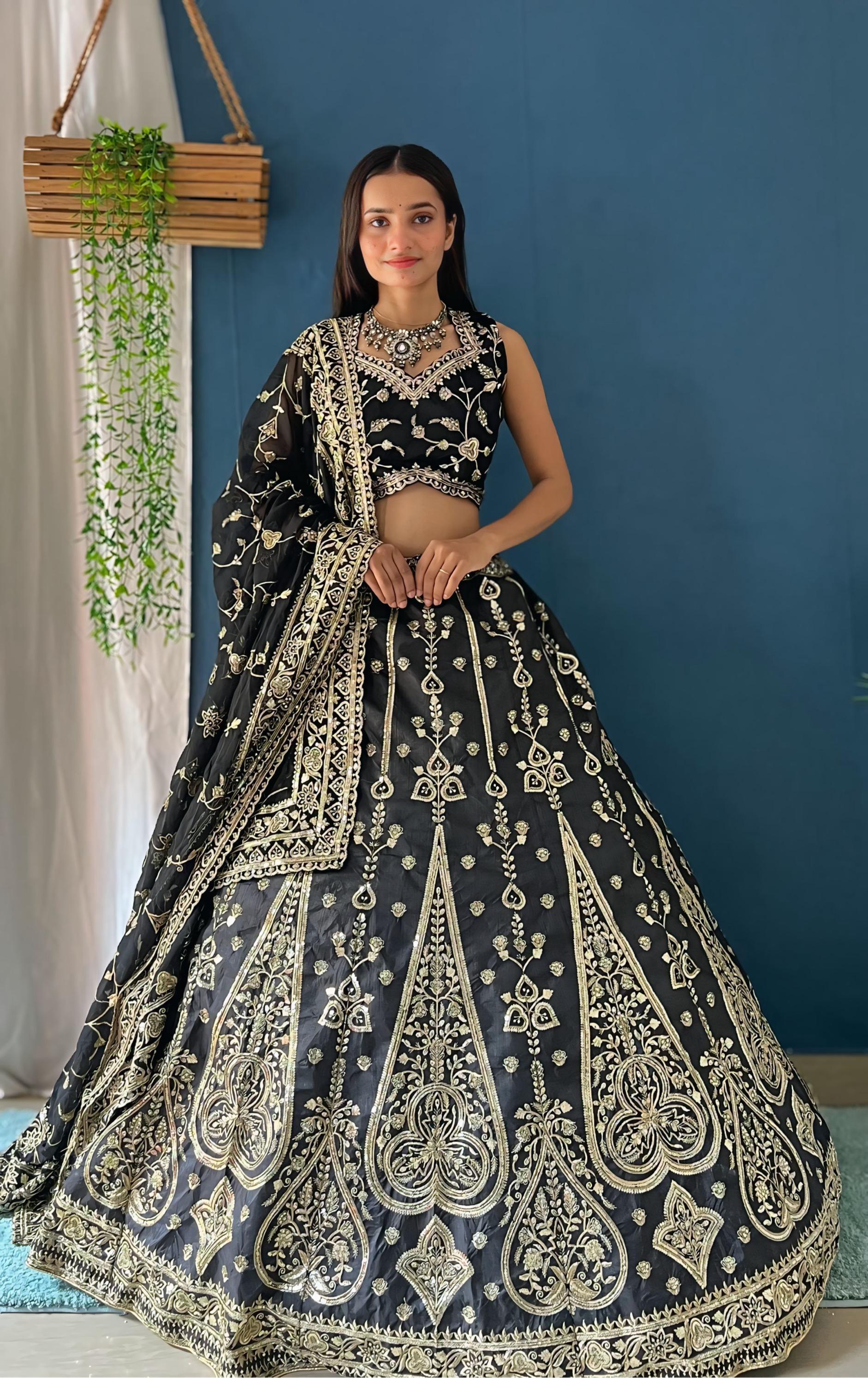 Black Georgette Jalpari Silk Embroidery Sequence Designer Lehenga Choli