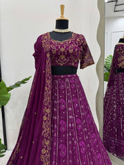 Party-wear Purple Georgette Thread With Sequence Work Lehenga Choli