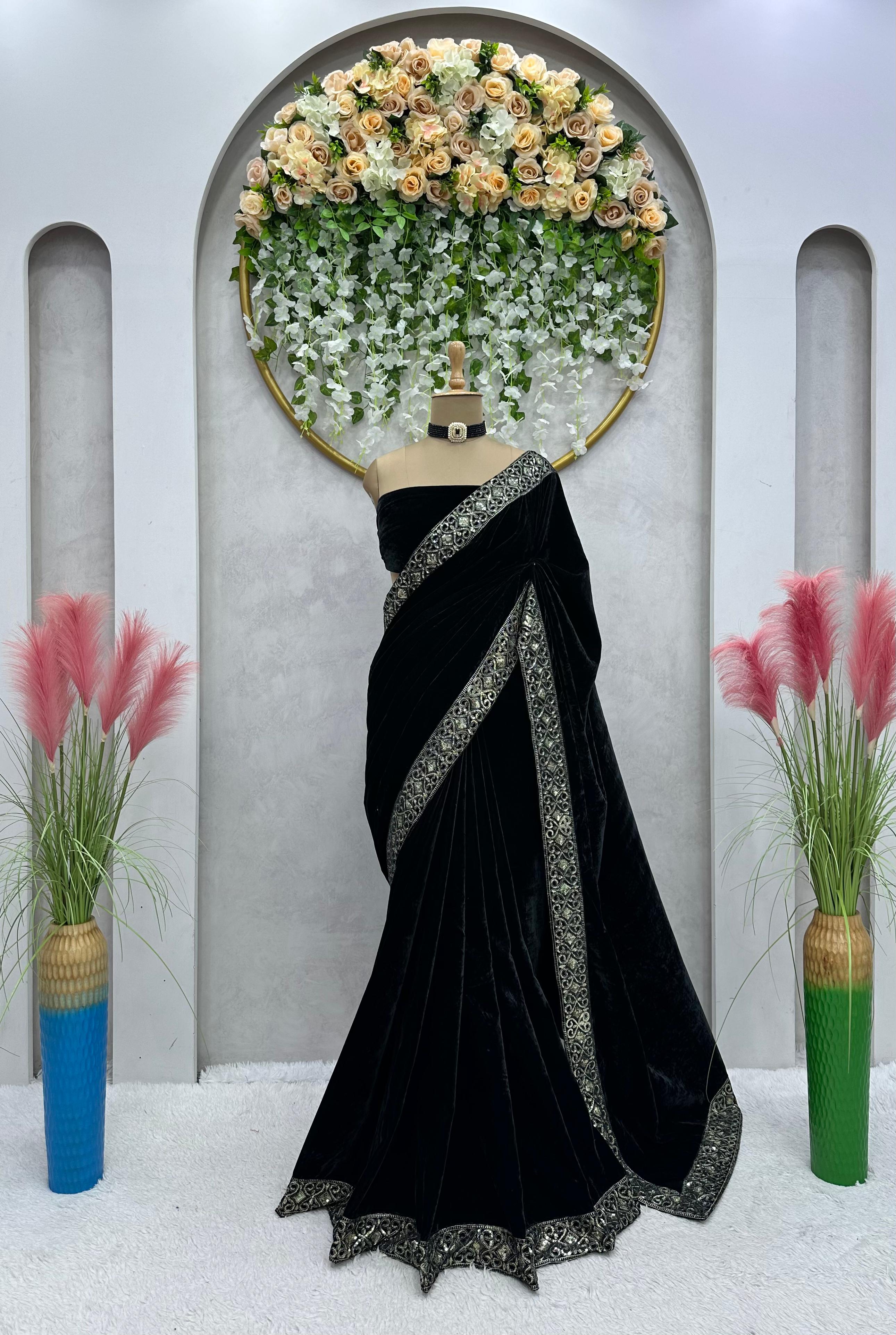 Attractive Velvet Sequence Work Saree