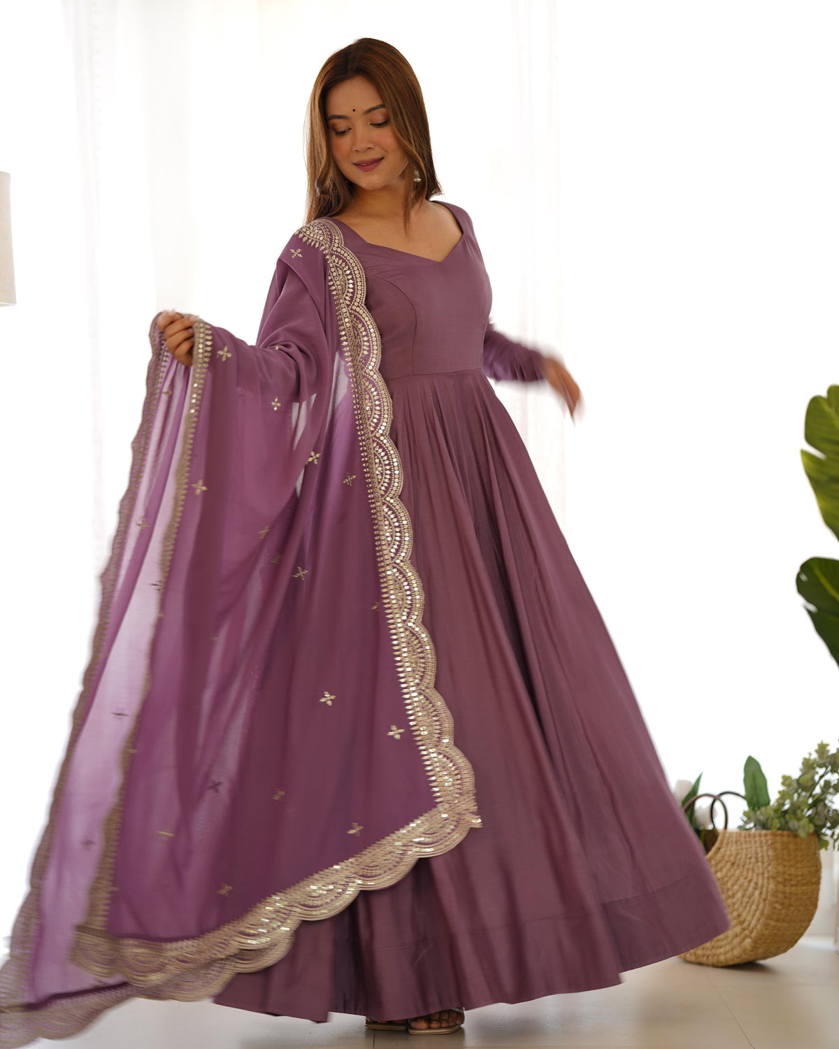 Stunning Purple Ready To Wear Anarkali Gown