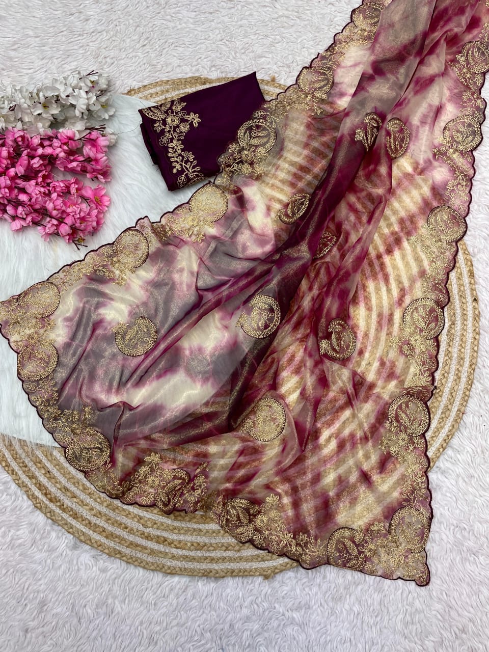 Beautiful Twil Net With Parzim Printed Saree