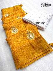 Trendy Beautiful Bandhni Crystal Cotton Saree