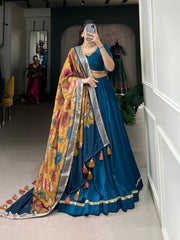 Beautiful Tussar Silk With Viscose Border Printed Lehenga Choli