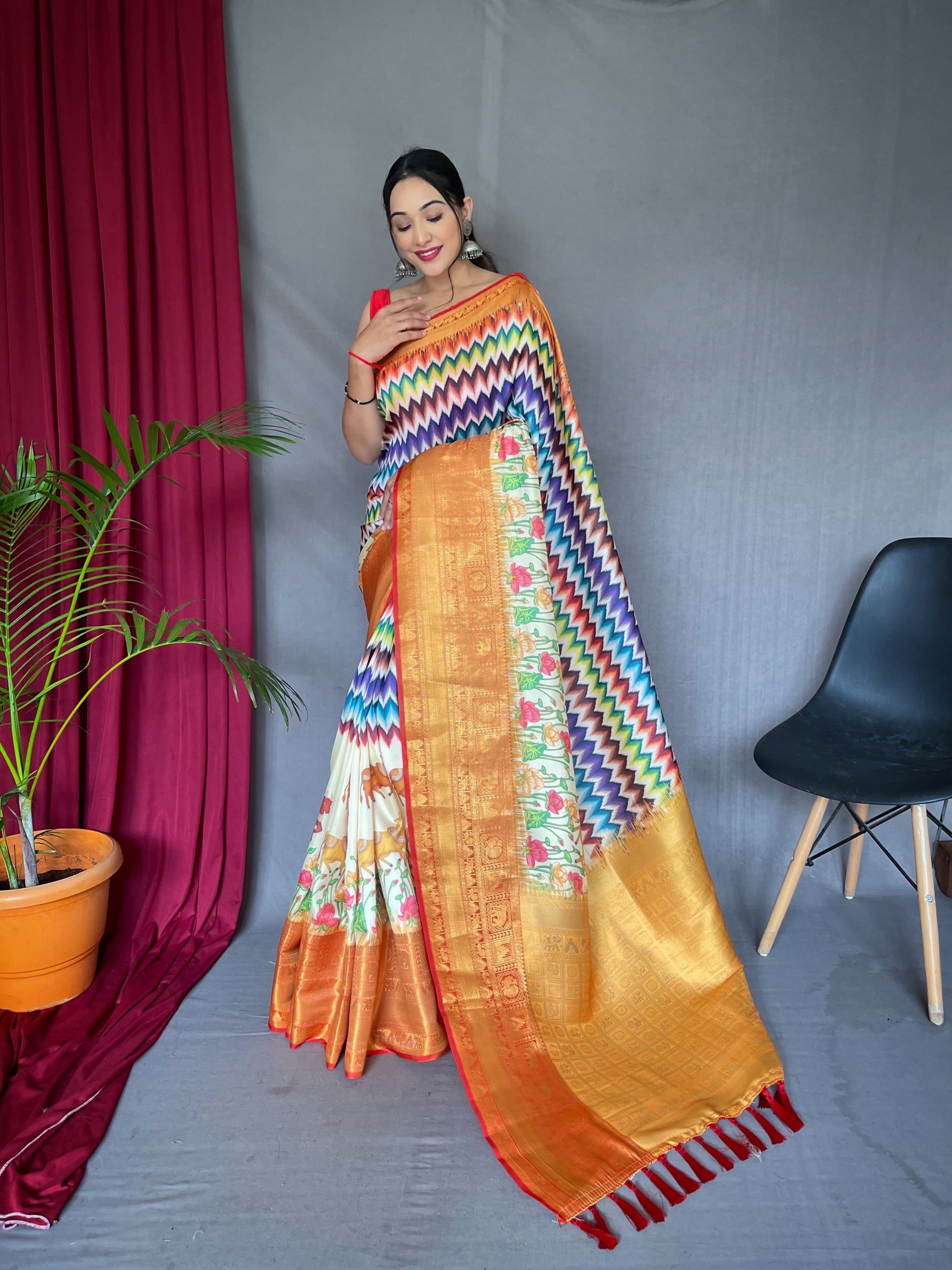 Pure Kanchipuram Printed Work Saree