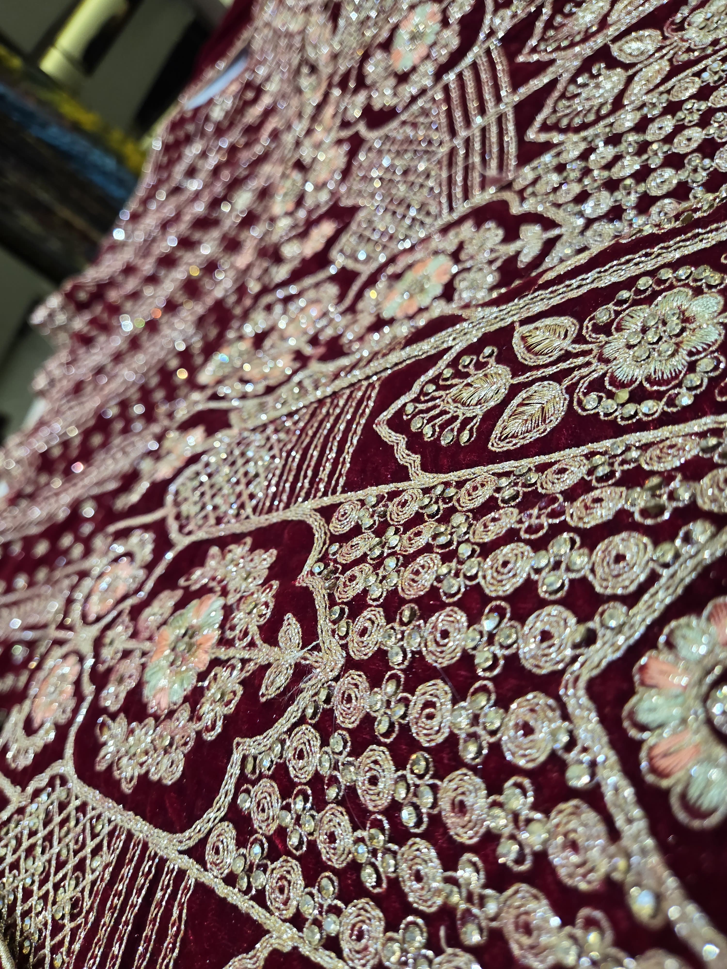 Beautiful Heavy Velvet Zari Work & Zarkan Diamond Work Bridal Lehenga Choli