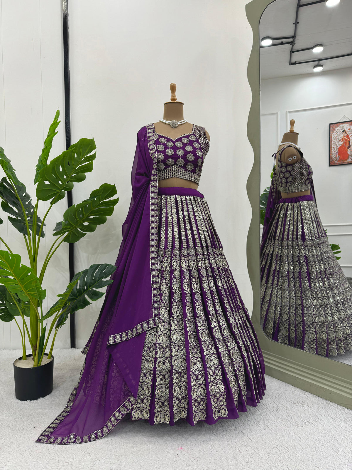 Shining Purple Partywear Sequence With Thread Work Designer Lehenga Choli