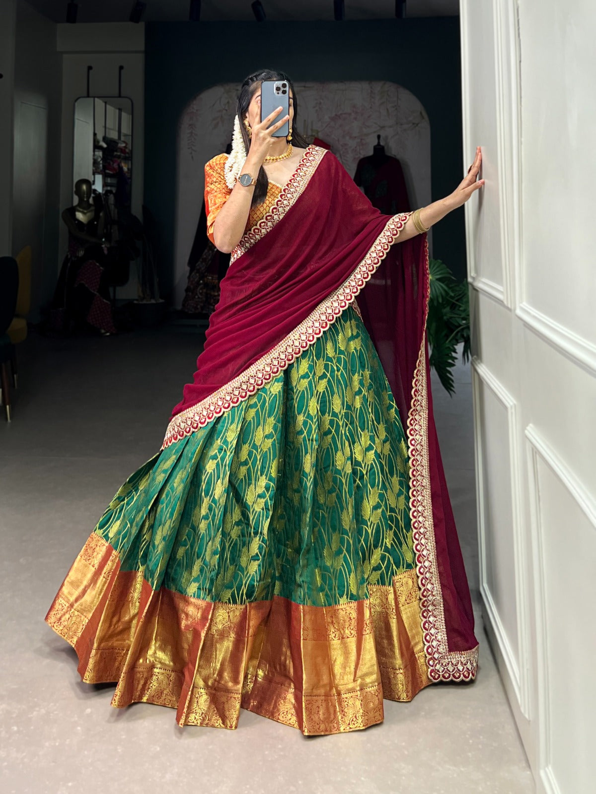 Traditional Festival Wear Jacquard Silk Zari Weaving Work Lehenga Choli