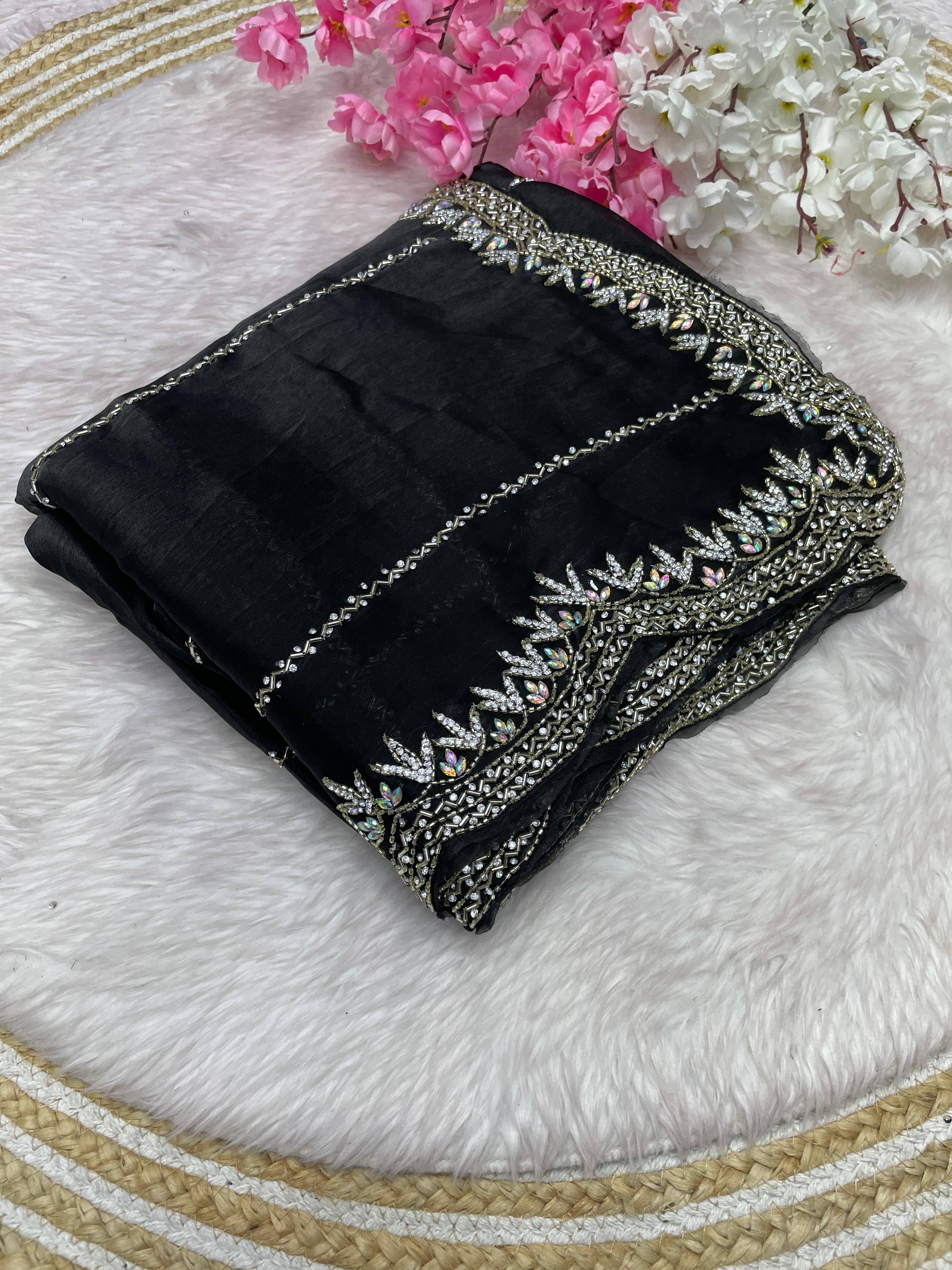 Jimmy Choo With Beautiful Khatli Cut Dana Handwork & Diamond Work Saree