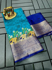 Traditional Pure Mashru Silk With Beautiful Elephant Design With Multi Printed Saree