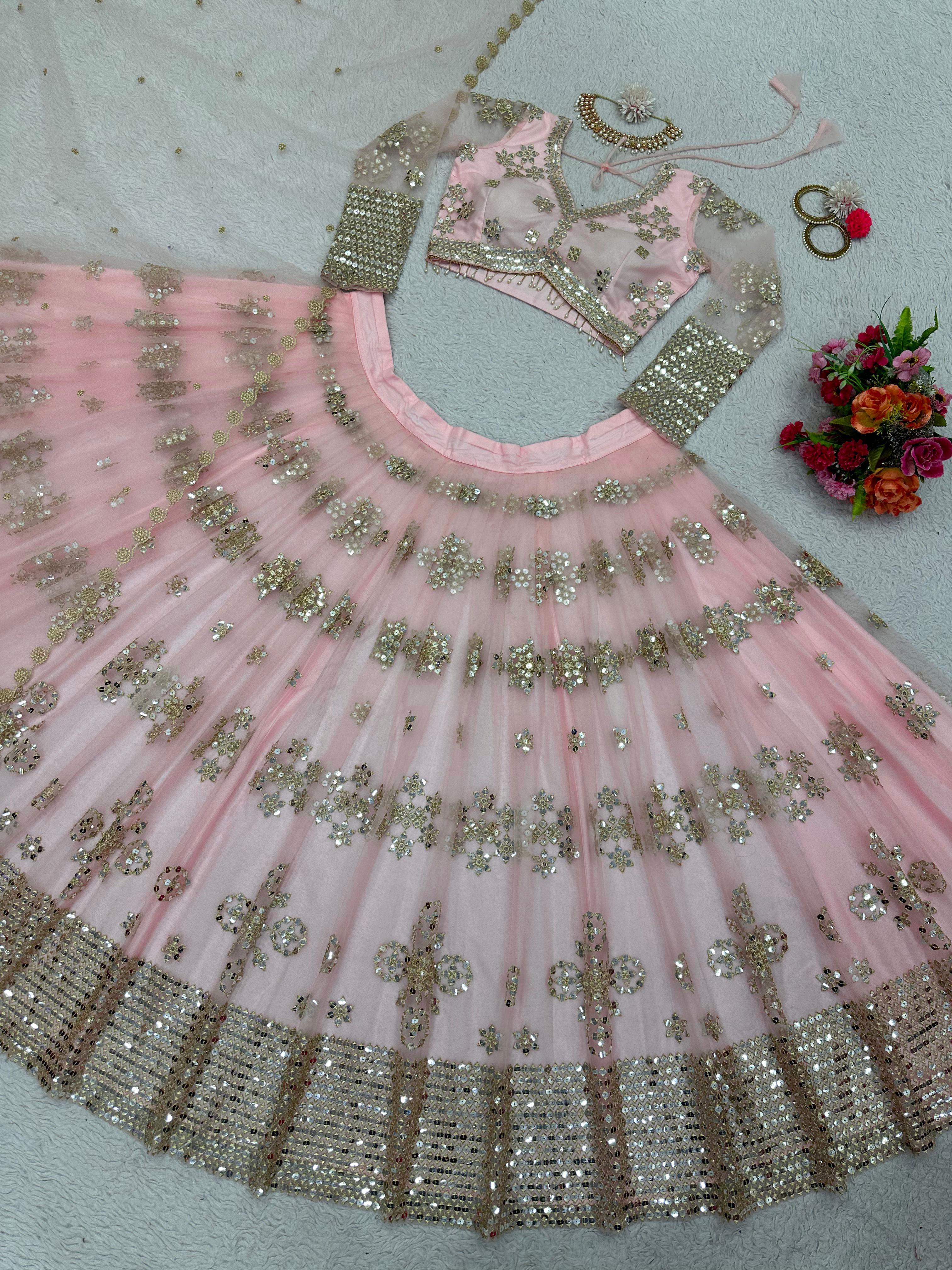 Unique Designer Butterfly Net Work Lehenga Choli