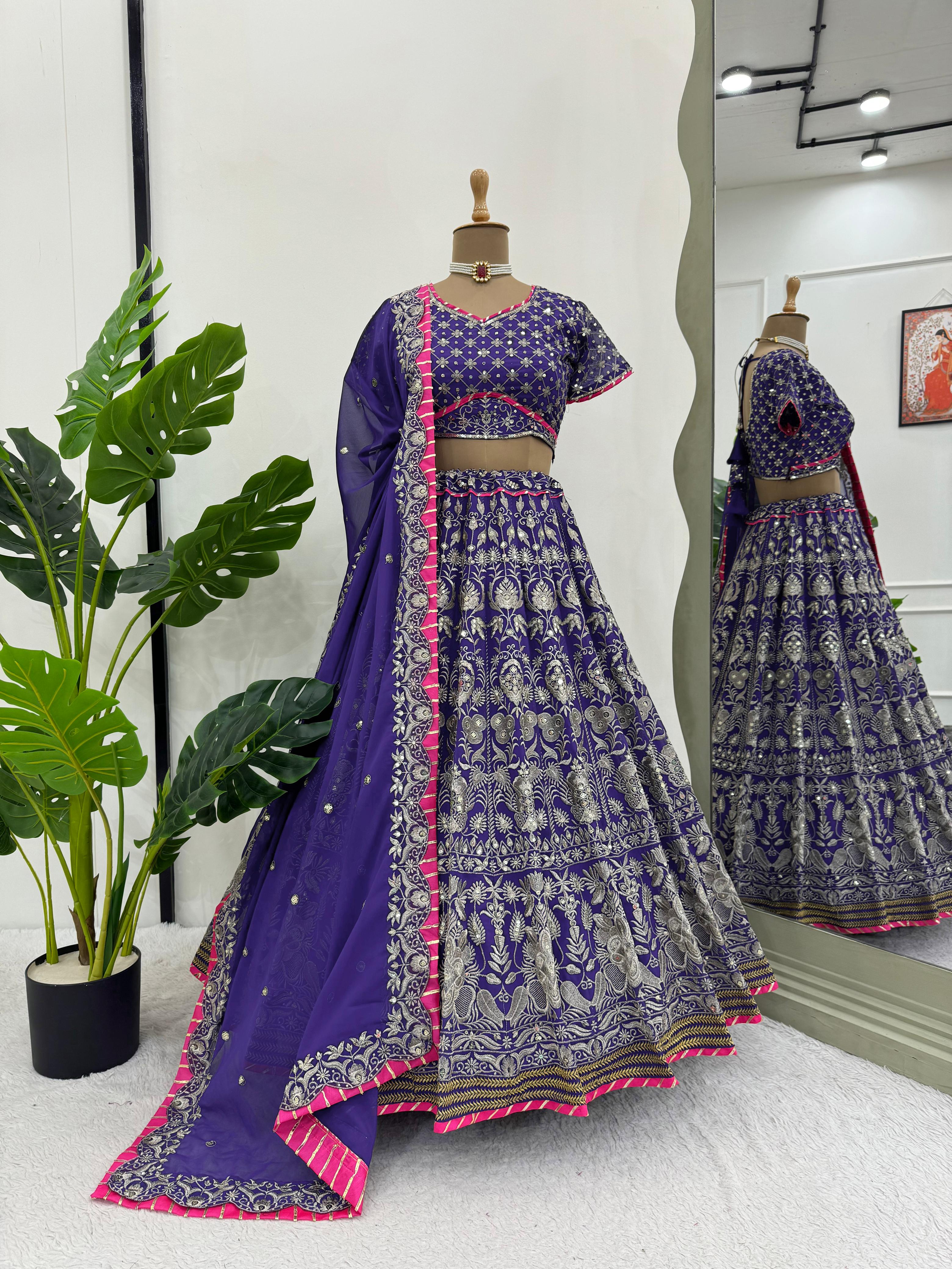 Party-wear Purple Georgette Thread With Sequence Work Lehenga Choli