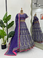 Party-wear Purple Georgette Thread With Sequence Work Lehenga Choli