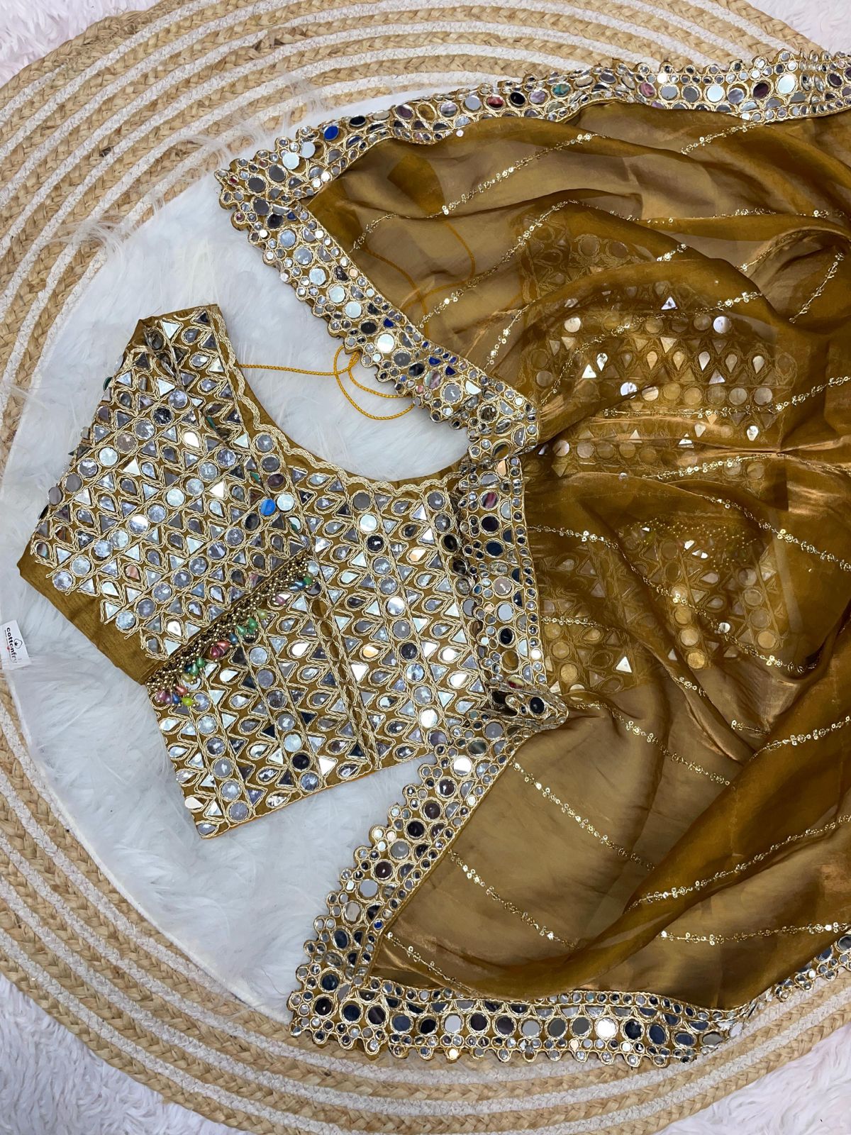 Party-wear Jimmy Choo Satin Bollywood Blockbuster Original Mirror Work Saree