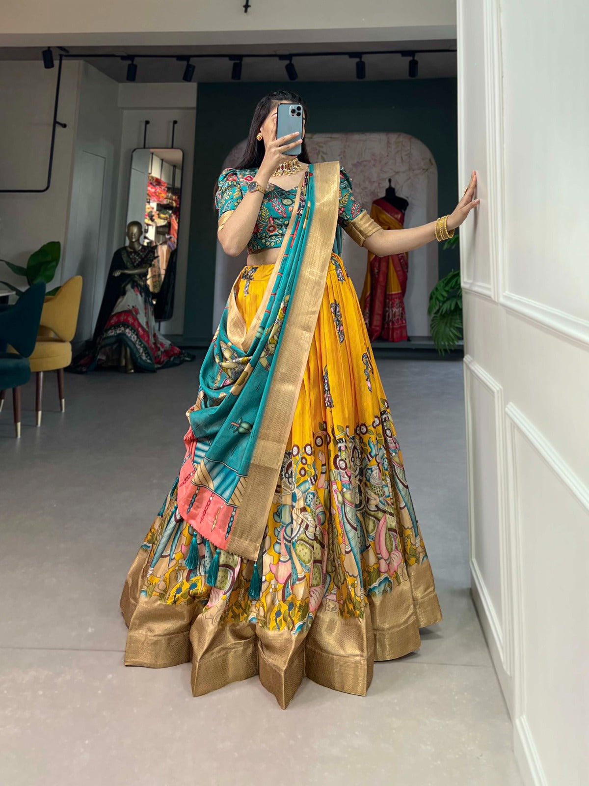 Elegance Of Dola Silk & Charm Of Kalamkari Printed Lehenga Choli