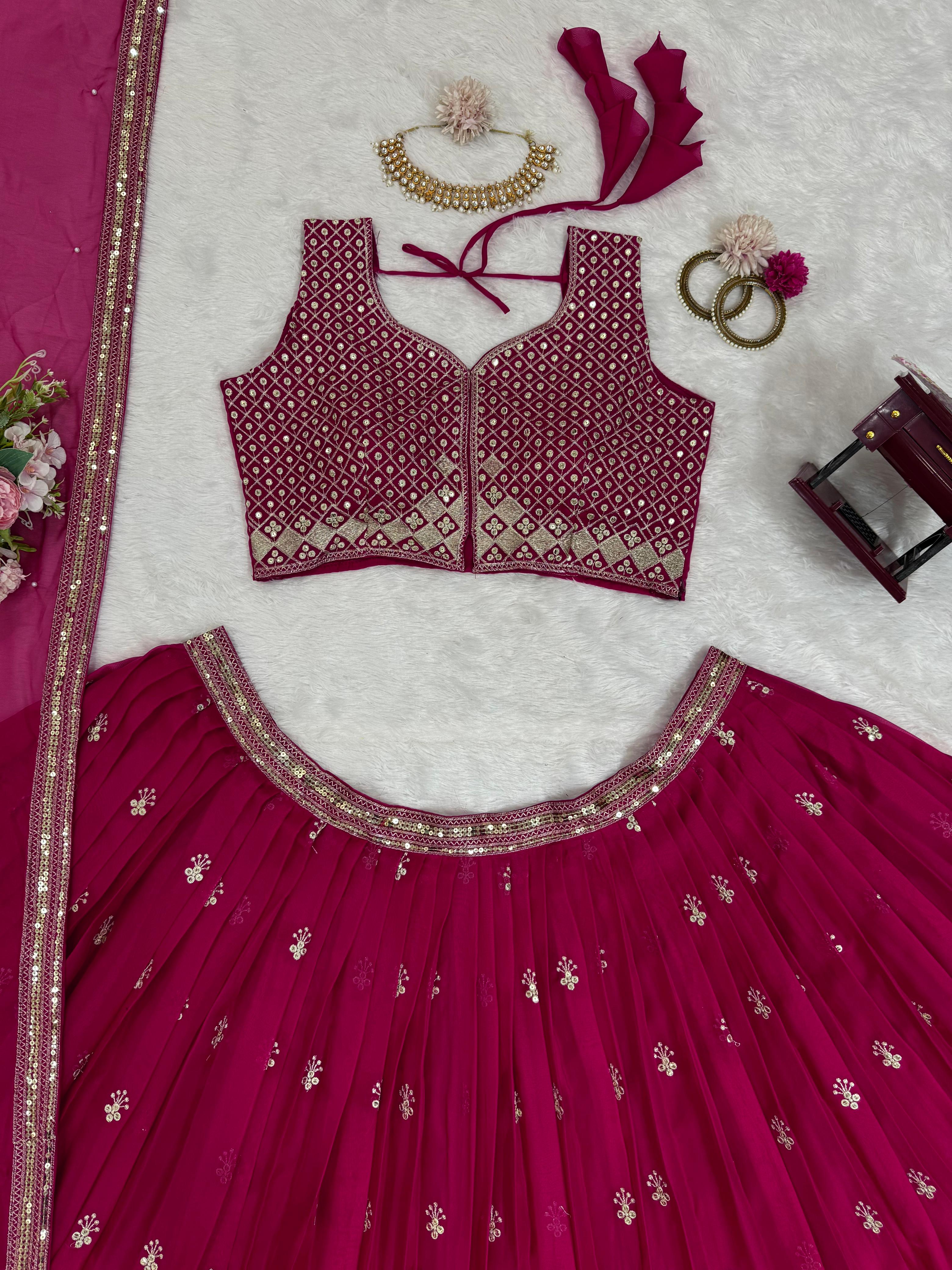 Bridesmaid Special Pretty Pink Tabby Organza With Thread & Sequence Work Lehenga Choli