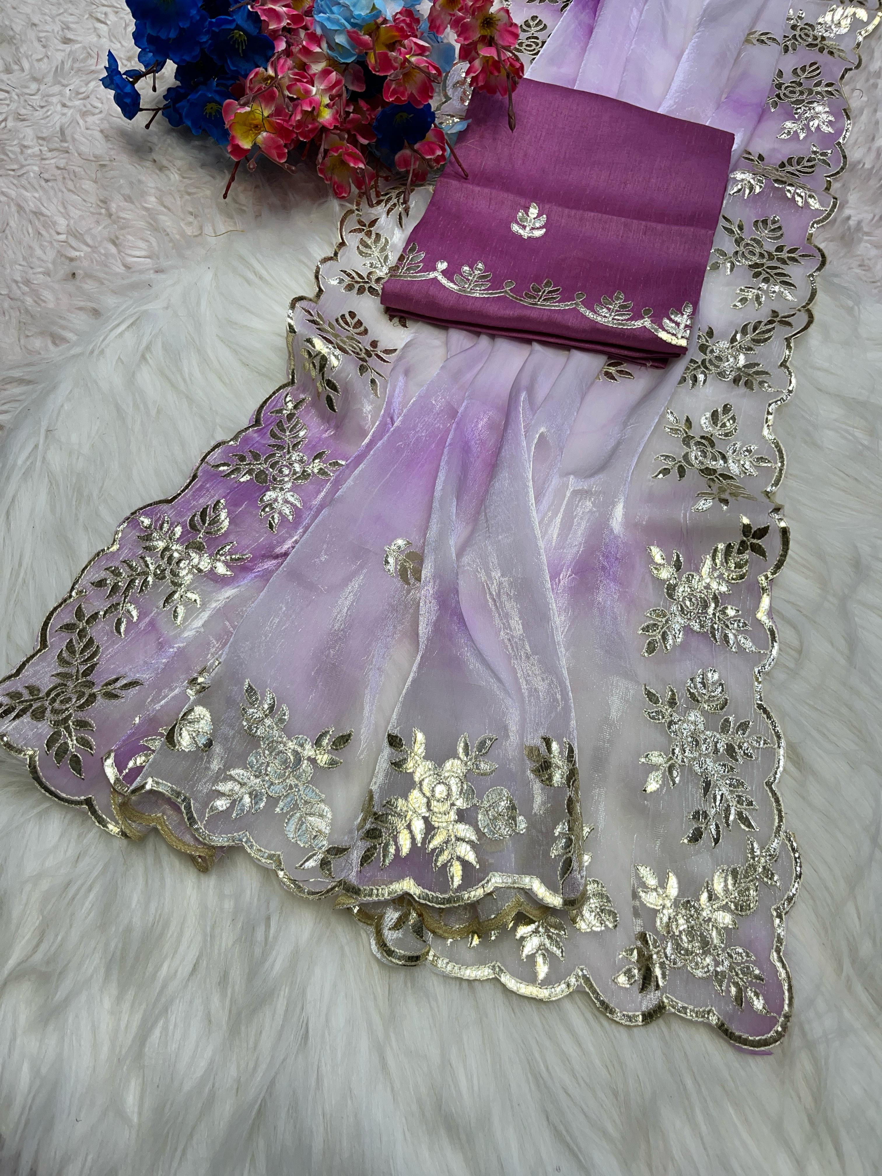 Beautiful Soft Satin Jimmy choo Shibori Designer Saree