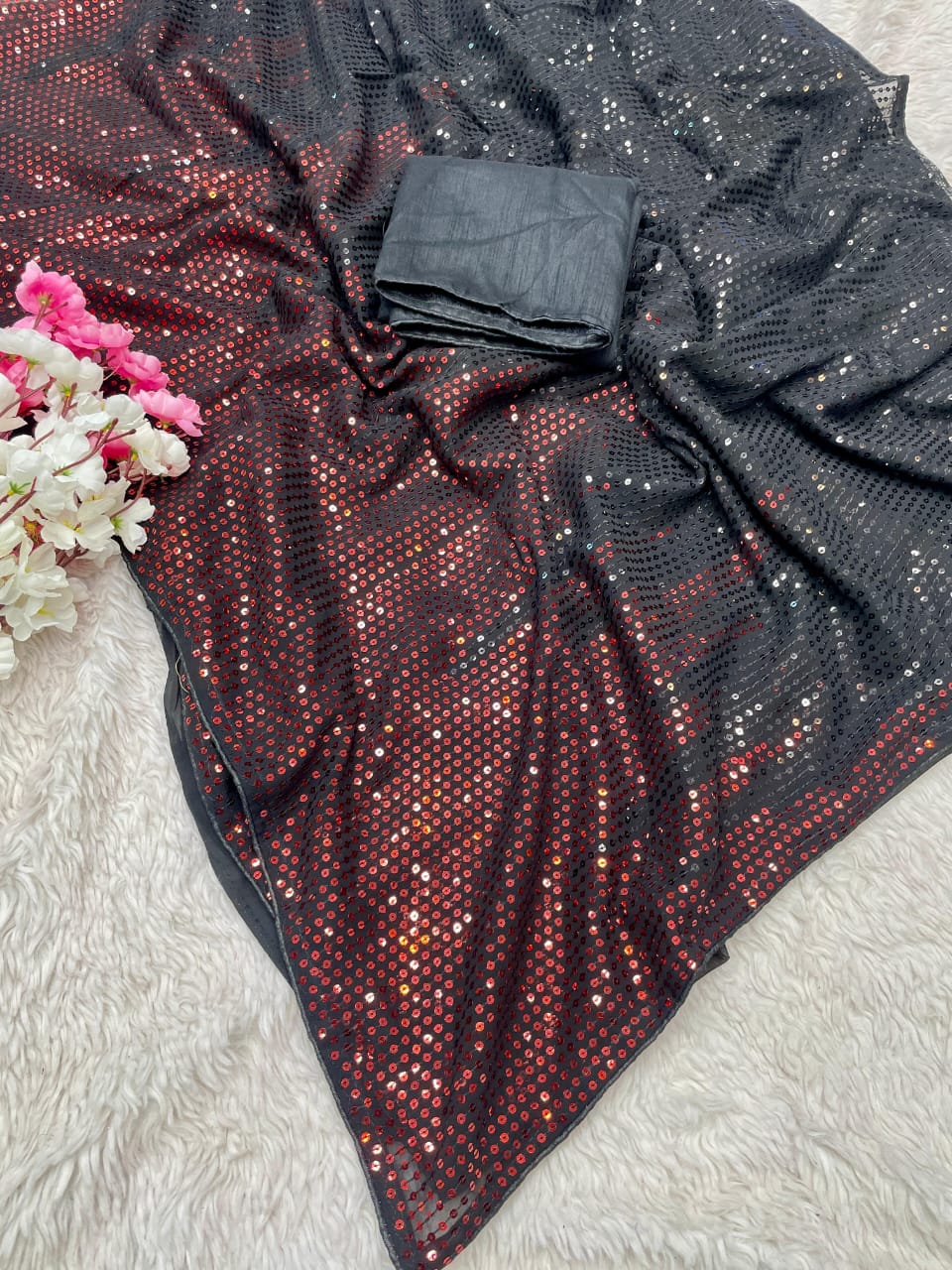 Beautiful Sequence Embroidery Work Saree