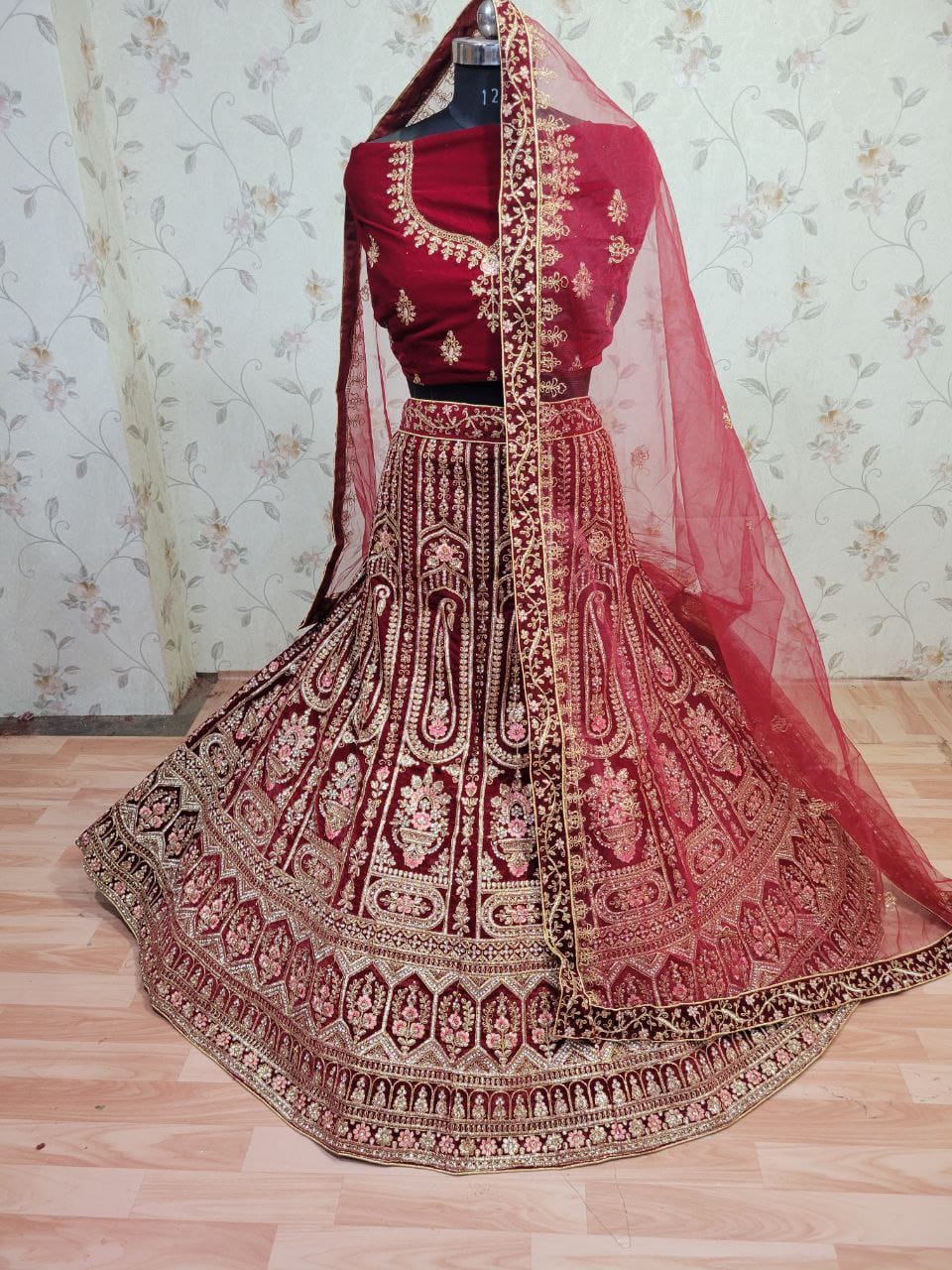 Masterpiece Designer Diamond Cut Work Velvet Lehenga Choli