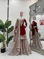 Beautiful Party-wear Designer Georgette Coding & Sequence Work Sharara