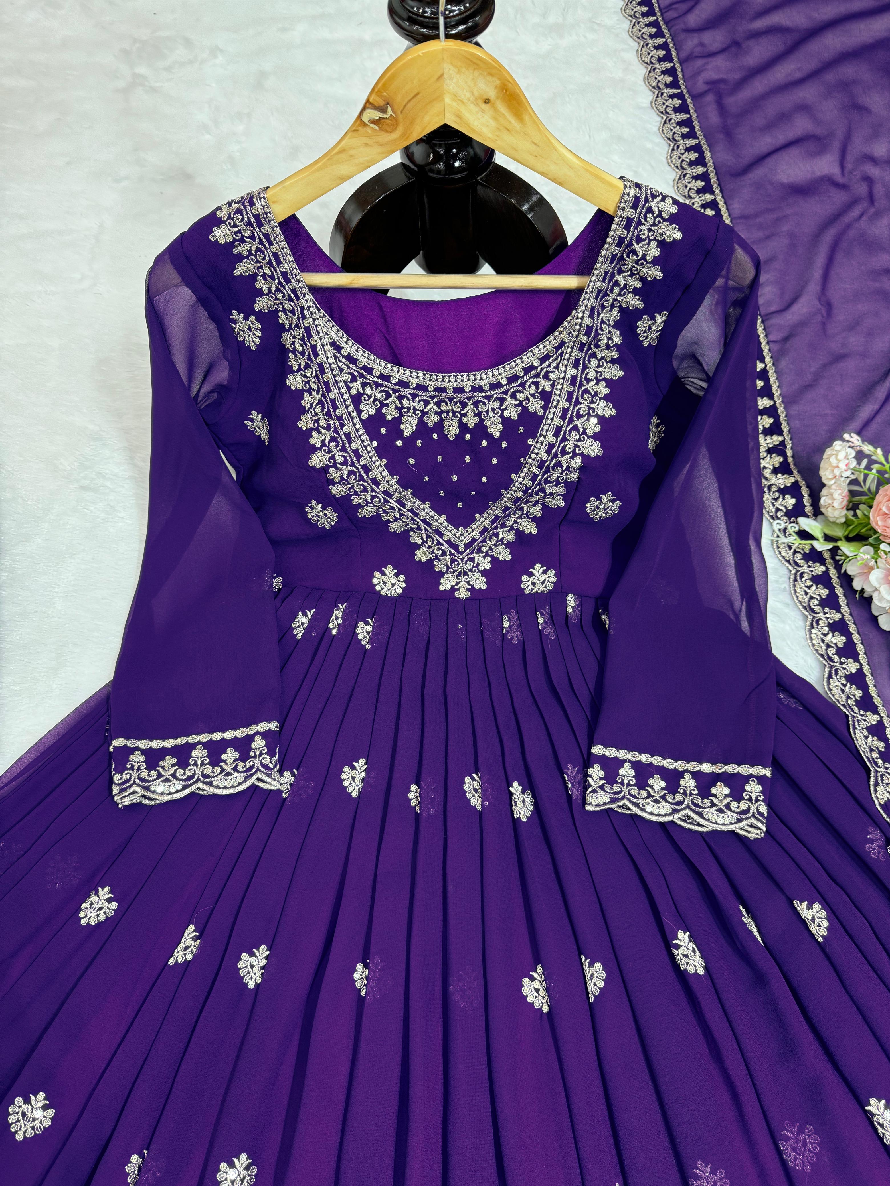 Partywear Stylish Purple Designer Gown