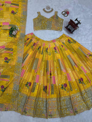 Beautiful Haldi Special Yellow Thread & Sequence Work Lehenga Choli